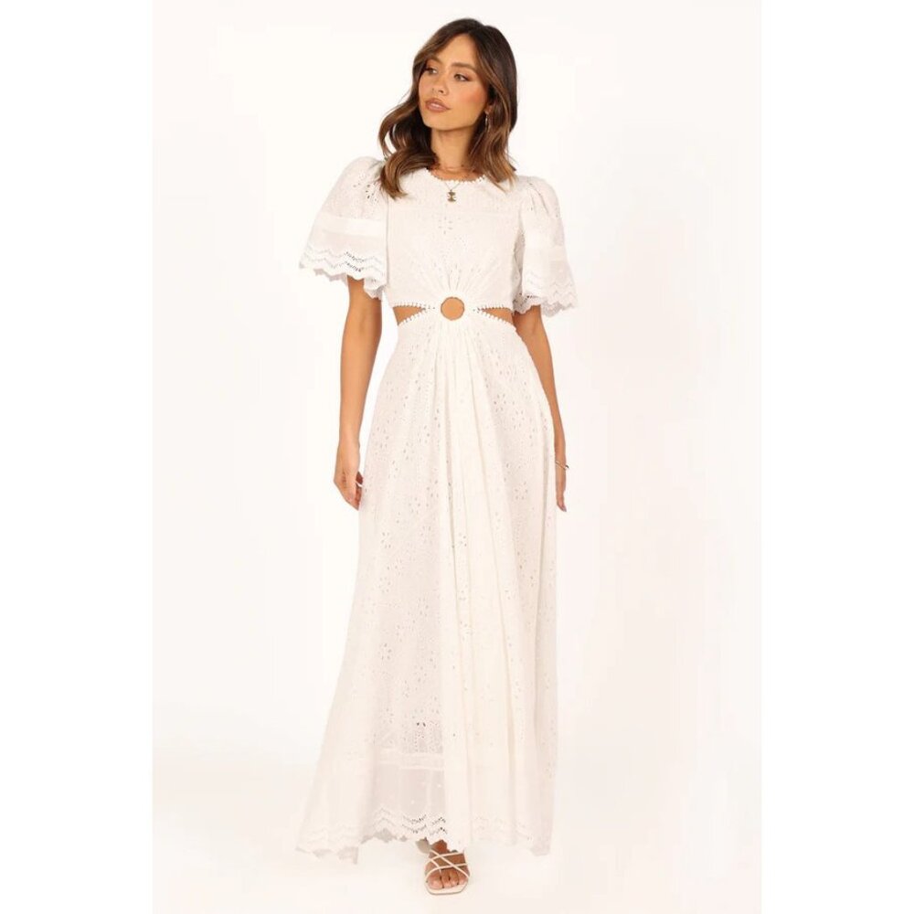 Petal & Pup White Merletto Cut Out Maxi Dress Eyelet Embroidery SZ S NWT - Picture 4 of 7